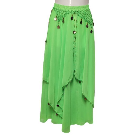 Green Belly Dance Performance Costume Sequin Beaded Skirt Elastic Waistband NEW - Picture 1 of 4